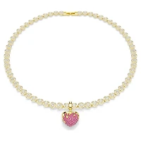 Idyllia charm, Round cut, Heart, Pink, 18K gold finish