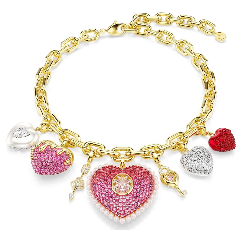 Idyllia necklace, Mixed cuts, Heart, key, Multicoloured, Gold-tone plated by SWAROVSKI