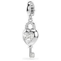 Idyllia charm, Mixed cuts, Heart with key, White, Rhodium plated by SWAROVSKI