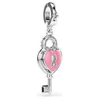Idyllia charm, Mixed cuts, Heart with key, White, Rhodium plated