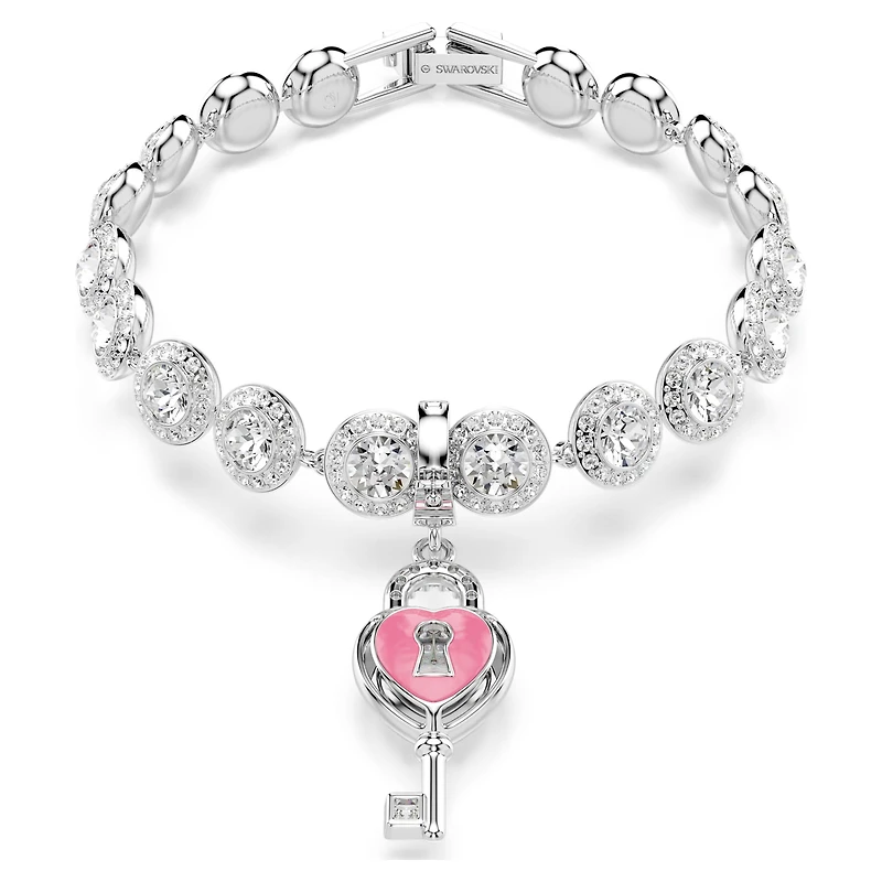 Idyllia charm, Mixed cuts, Heart with key, White, Rhodium plated by SWAROVSKI