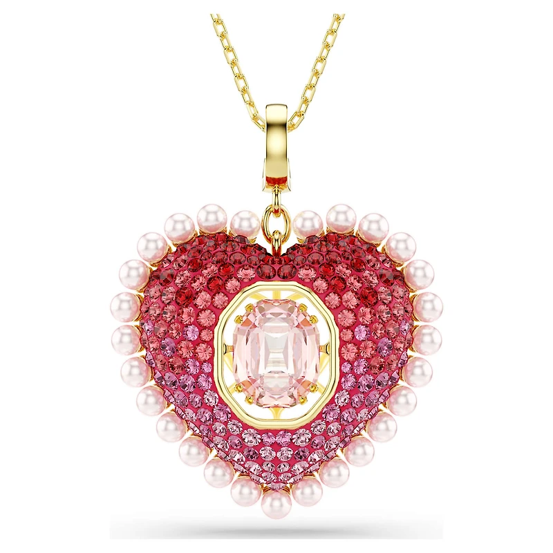 Idyllia pendant, Mixed cuts, Heart, Pink, 18K gold finish