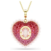 Idyllia pendant, Mixed cuts, Heart, Pink, 18K gold finish
