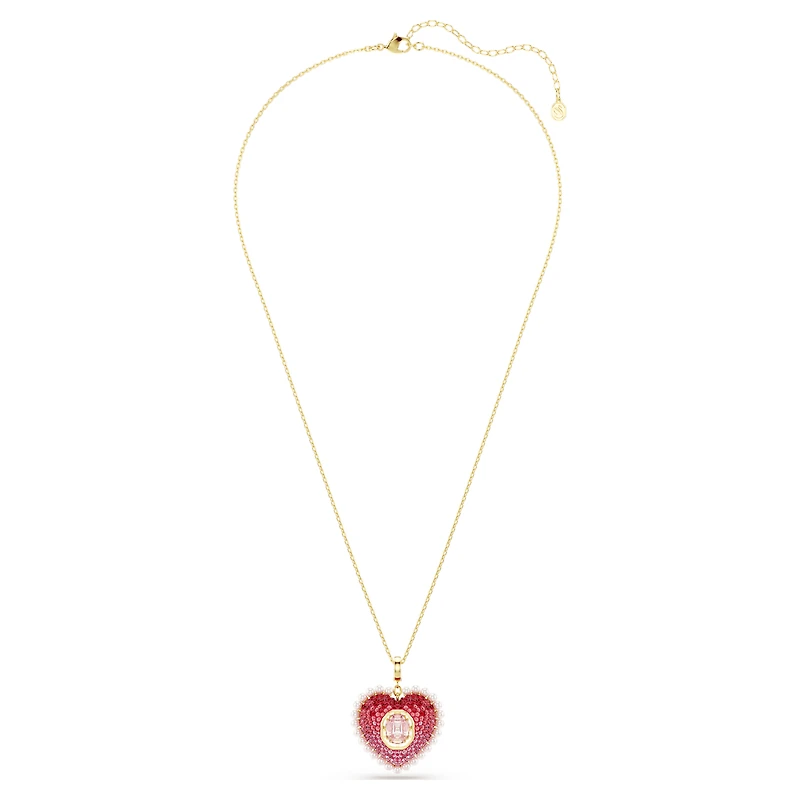 Idyllia pendant, Mixed cuts, Heart, Pink, 18K gold finish