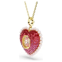 Idyllia pendant, Mixed cuts, Heart, Pink, 18K gold finish