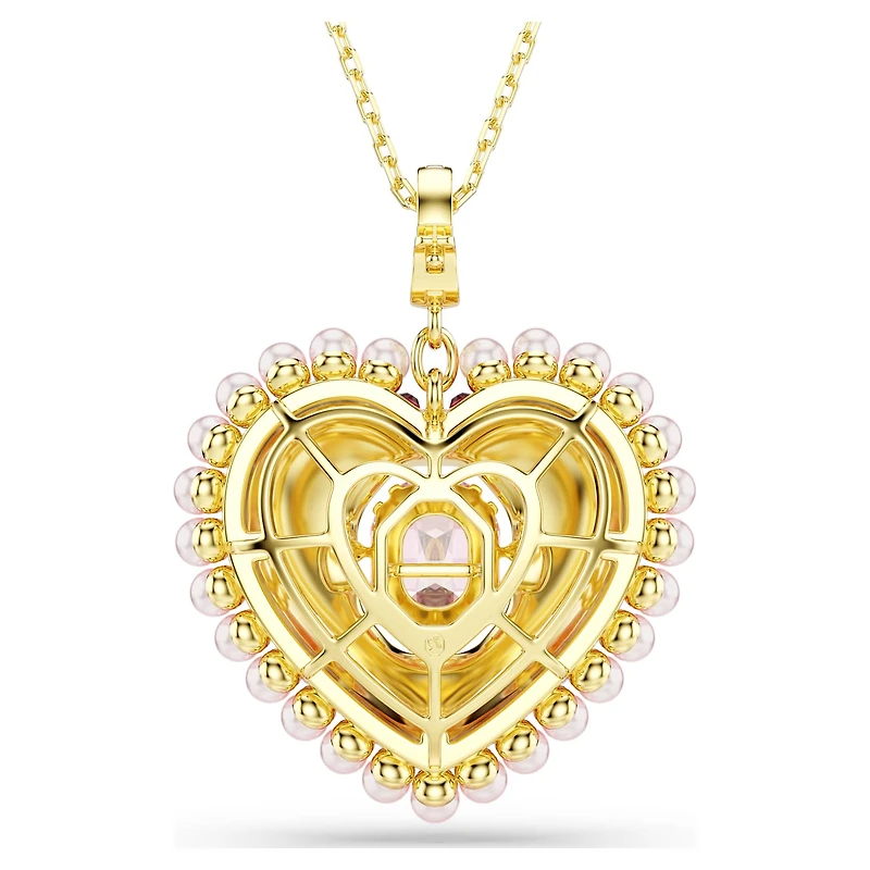 Idyllia pendant, Mixed cuts, Heart, Pink, 18K gold finish