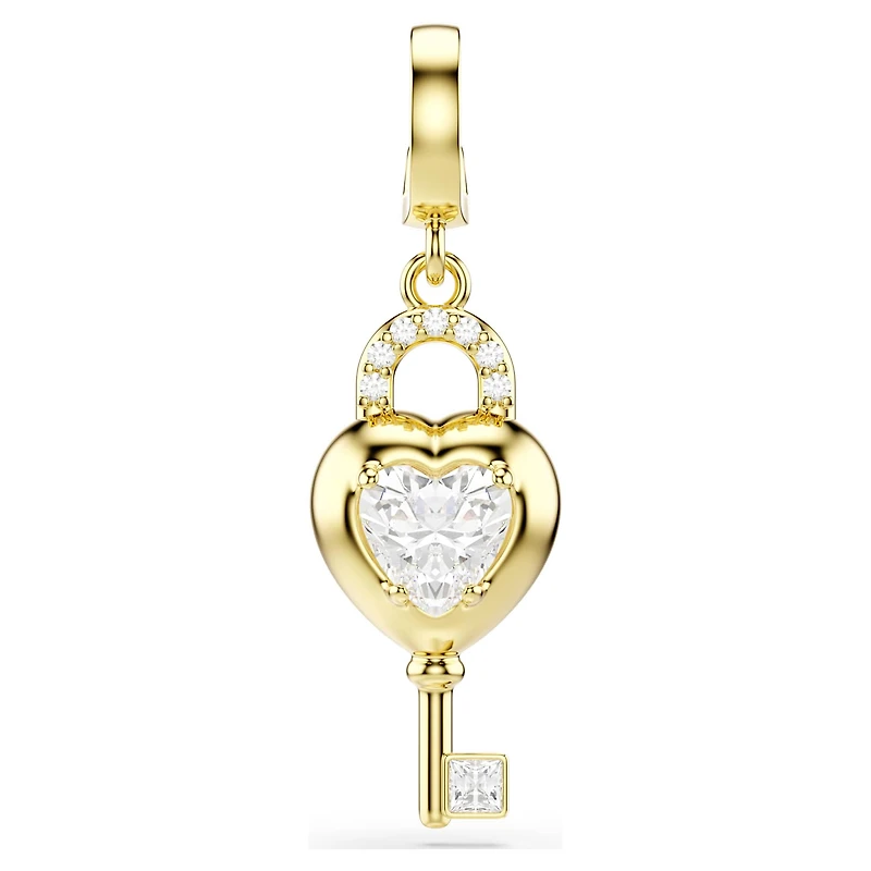 Idyllia charm, Mixed cuts, Heart with key, White, 18K gold finish