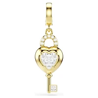 Idyllia charm, Mixed cuts, Heart with key, White, 18K gold finish