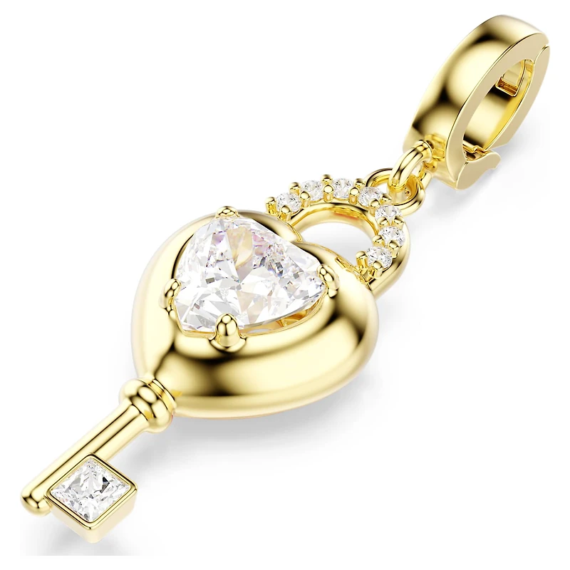 Idyllia charm, Mixed cuts, Heart with key, White, 18K gold finish