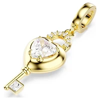 Idyllia charm, Mixed cuts, Heart with key, White, 18K gold finish