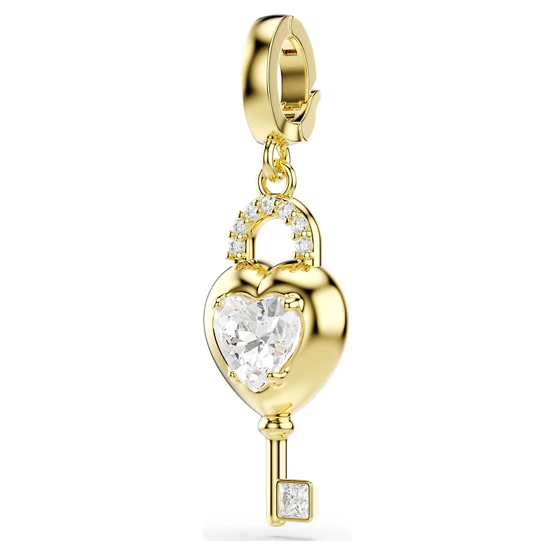 Idyllia charm, Mixed cuts, Heart with key, White, Gold-tone plated by SWAROVSKI