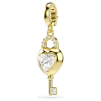 Idyllia charm, Mixed cuts, Heart with key, White, Gold-tone plated by SWAROVSKI