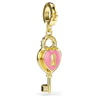 Idyllia charm, Mixed cuts, Heart with key, White, 18K gold finish