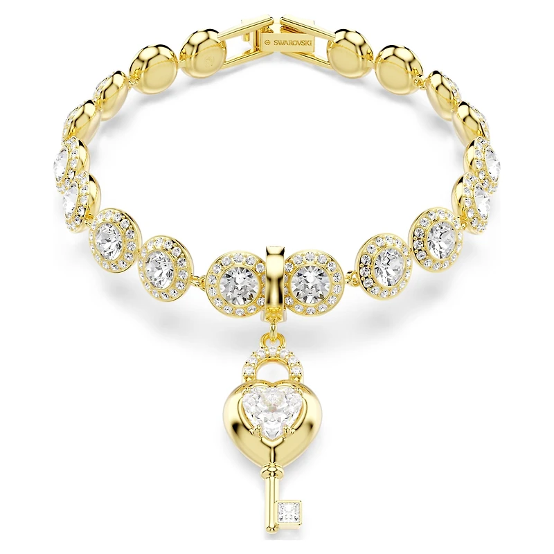 Idyllia charm, Mixed cuts, Heart with key, White, 18K gold finish