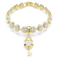 Idyllia charm, Mixed cuts, Heart with key, White, 18K gold finish