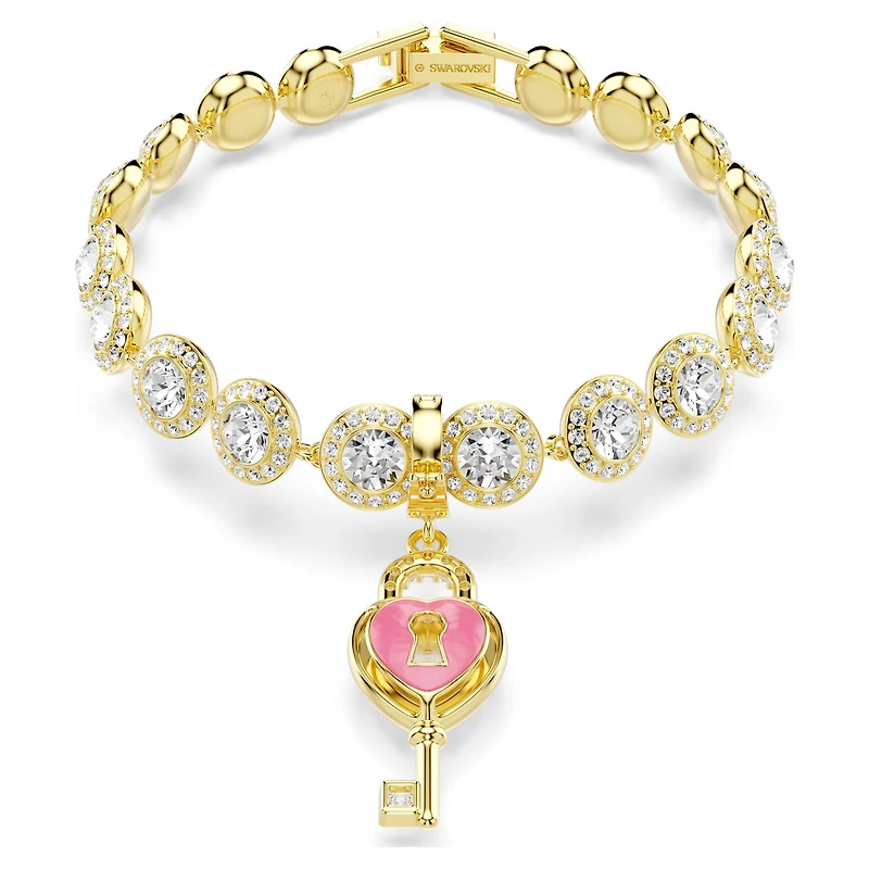 Idyllia charm, Mixed cuts, Heart with key, White, Gold-tone plated by SWAROVSKI