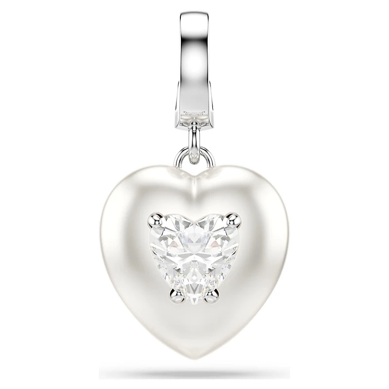 Idyllia charm, Mixed cuts, Pearl-colored coating, Heart, White, Rhodium plated by SWAROVSKI