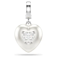 Idyllia charm, Mixed cuts, Pearl-colored coating, Heart, White, Rhodium plated by SWAROVSKI