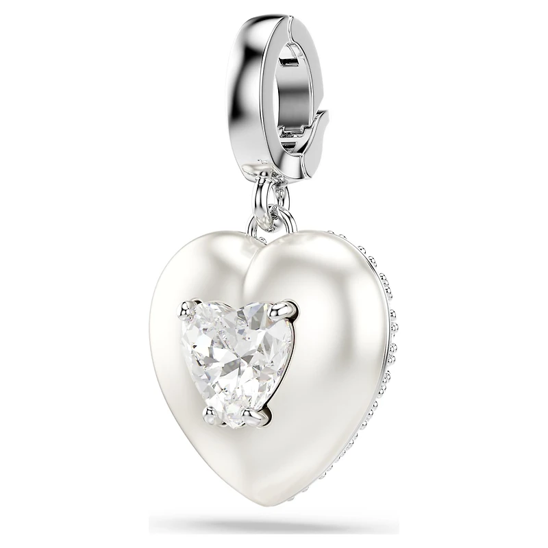 Idyllia charm, Mixed cuts, Pearl-colored coating, Heart, White, Rhodium plated by SWAROVSKI