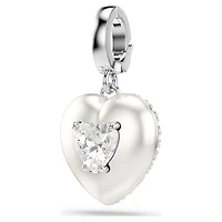 Idyllia charm, Mixed cuts, Pearl-colored coating, Heart, White, Rhodium plated by SWAROVSKI