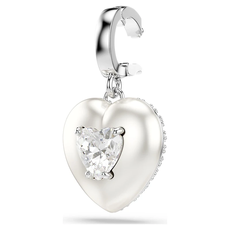 Idyllia charm, Mixed cuts, Pearl-colored coating, Heart, White, Rhodium plated by SWAROVSKI