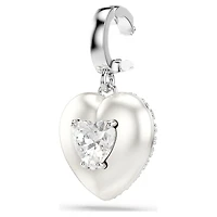 Idyllia charm, Mixed cuts, Pearl-colored coating, Heart, White, Rhodium plated by SWAROVSKI