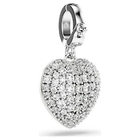 Idyllia charm, Mixed cuts, Pearl-colored coating, Heart, White, Rhodium plated by SWAROVSKI