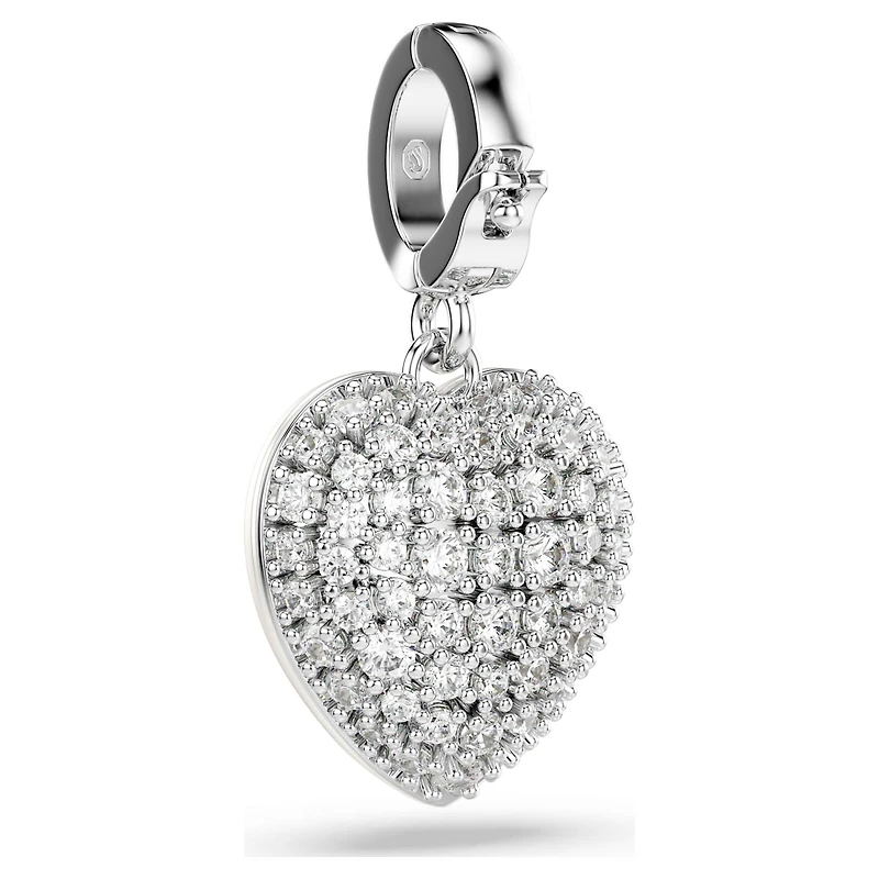 Idyllia charm, Mixed cuts, Pearl-coloured coating, Heart, White, Rhodium plated by SWAROVSKI