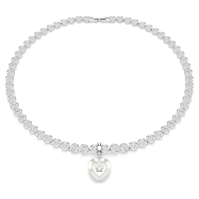 Idyllia charm, Mixed cuts, Pearl-colored coating, Heart, White, Rhodium plated by SWAROVSKI