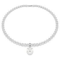 Idyllia charm, Mixed cuts, Pearl-colored coating, Heart, White, Rhodium plated by SWAROVSKI