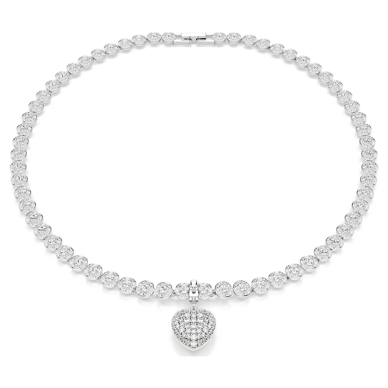 Idyllia charm, Mixed cuts, Pearl-coloured coating, Heart, White, Rhodium plated by SWAROVSKI
