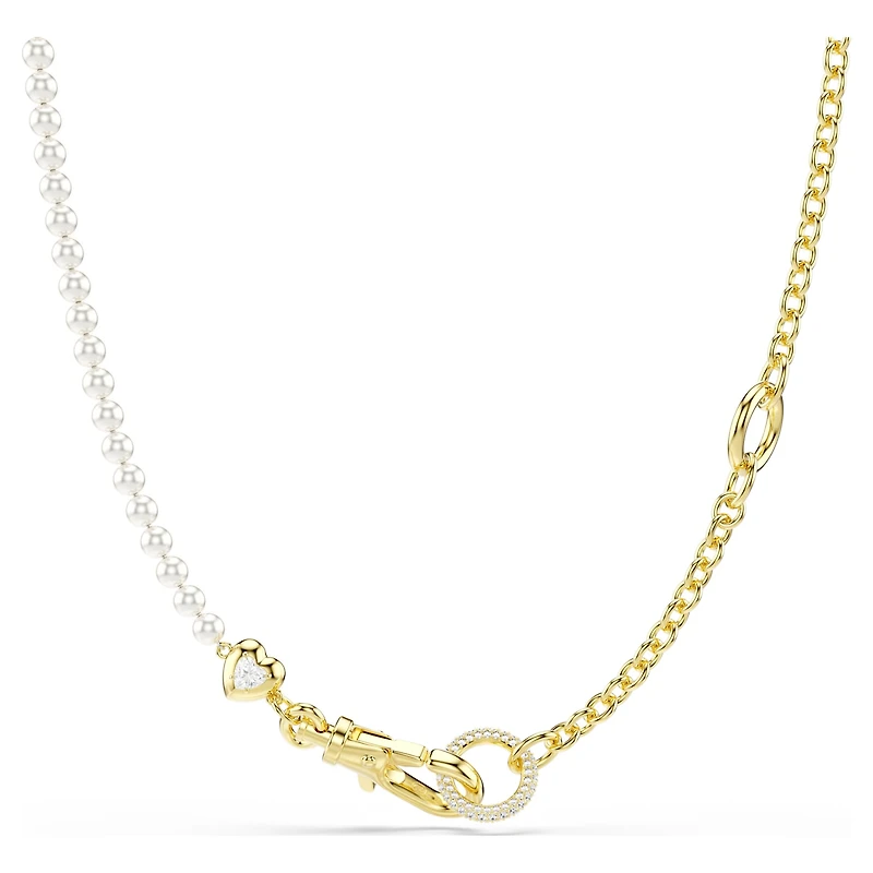 Idyllia necklace, Crystal pearl, White, 18K gold finish