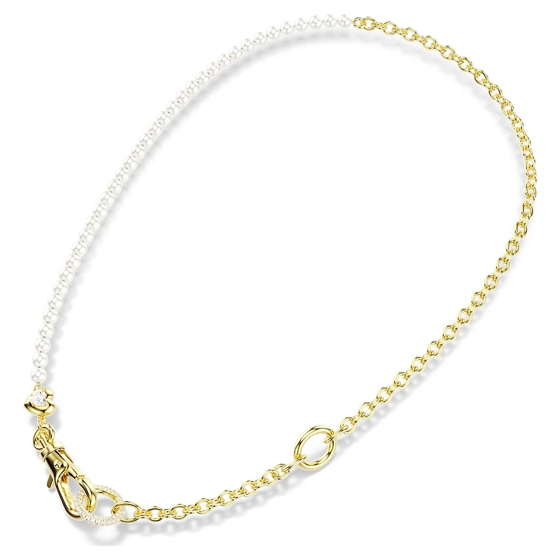 Idyllia necklace, Crystal pearl, White, 18K gold finish