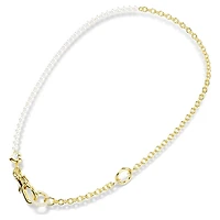 Idyllia necklace, Crystal pearl, White, 18K gold finish