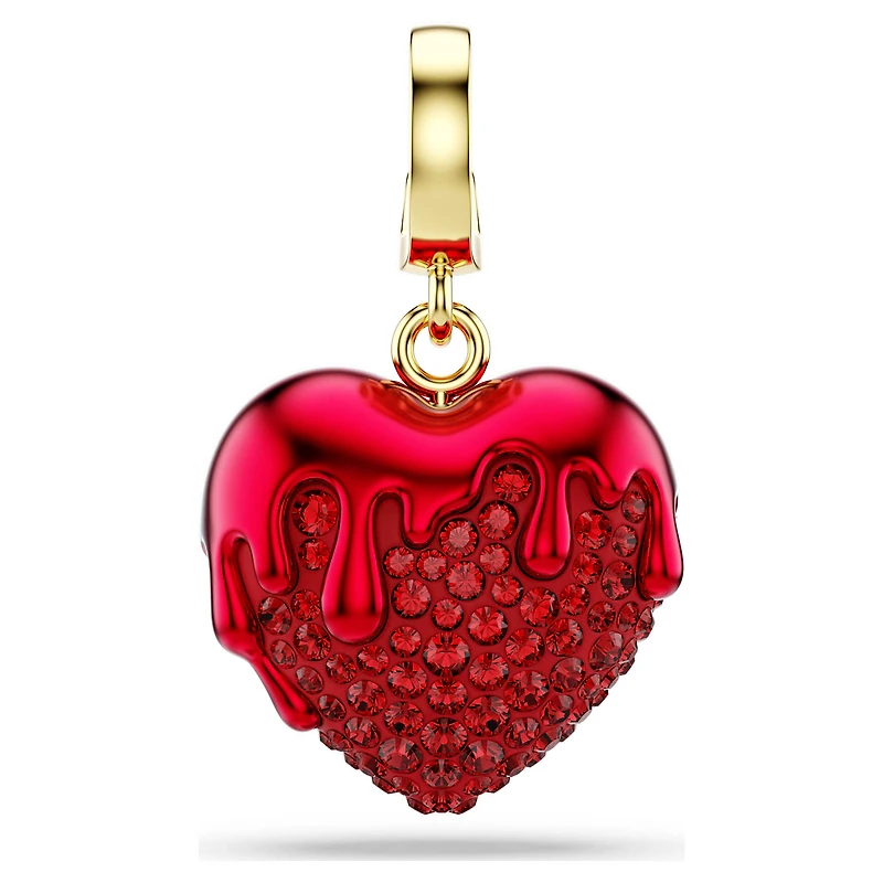 Idyllia charm, Round cut, Heart, Red, 18K gold finish