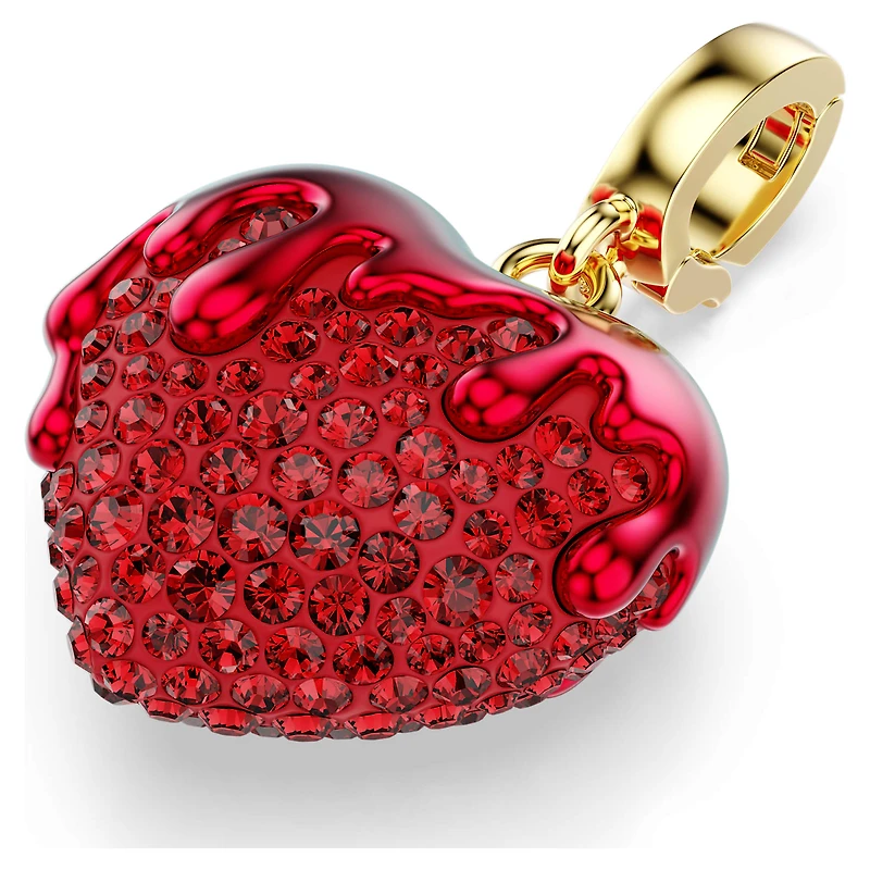 Idyllia charm, Round cut, Heart, Red, 18K gold finish