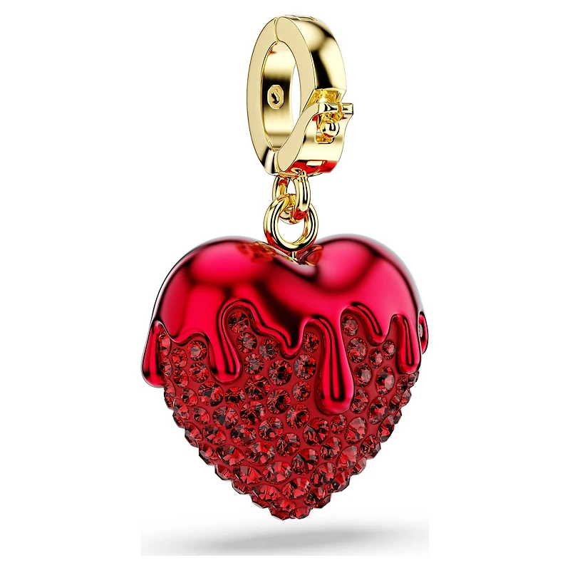 Idyllia charm, Round cut, Heart, Red, 18K gold finish