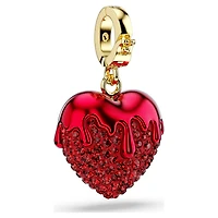 Idyllia charm, Round cut, Heart, Red, 18K gold finish