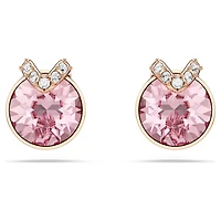 Bella V stud earrings, Round cut, Pavé, Pink, 18K rose gold finish
