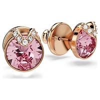 Bella V stud earrings, Round cut, Pavé, Pink, 18K rose gold finish
