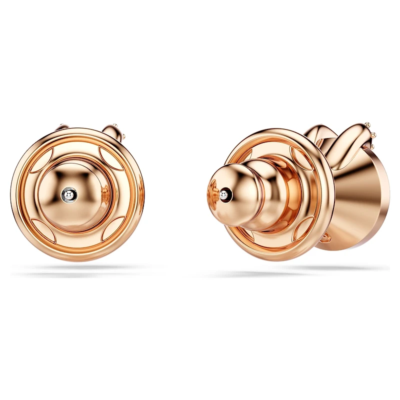 Bella V stud earrings, Round cut, Pavé, Pink, 18K rose gold finish