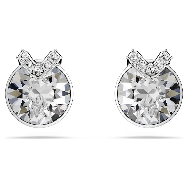 Bella stud earrings, Round cut, Pavé, White, Rhodium plated by SWAROVSKI