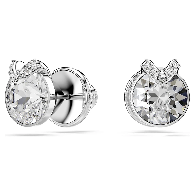 Bella V stud earrings, Round cut, Pavé, White, Rhodium plated by SWAROVSKI