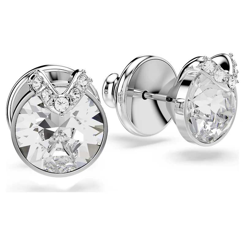 Bella V stud earrings, Round cut, Pavé, White, Rhodium plated by SWAROVSKI