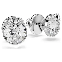 Bella V stud earrings, Round cut, Pavé, White, Rhodium plated by SWAROVSKI