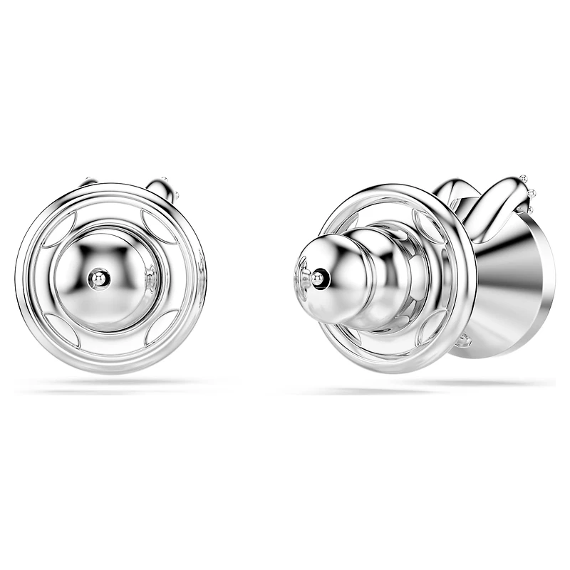 Bella stud earrings, Round cut, Pavé, White, Rhodium plated by SWAROVSKI