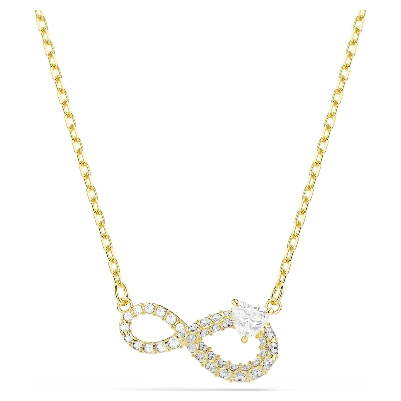 Hyperbola necklace, Heart cut, Pavé, Infinity, White, 18K gold finish