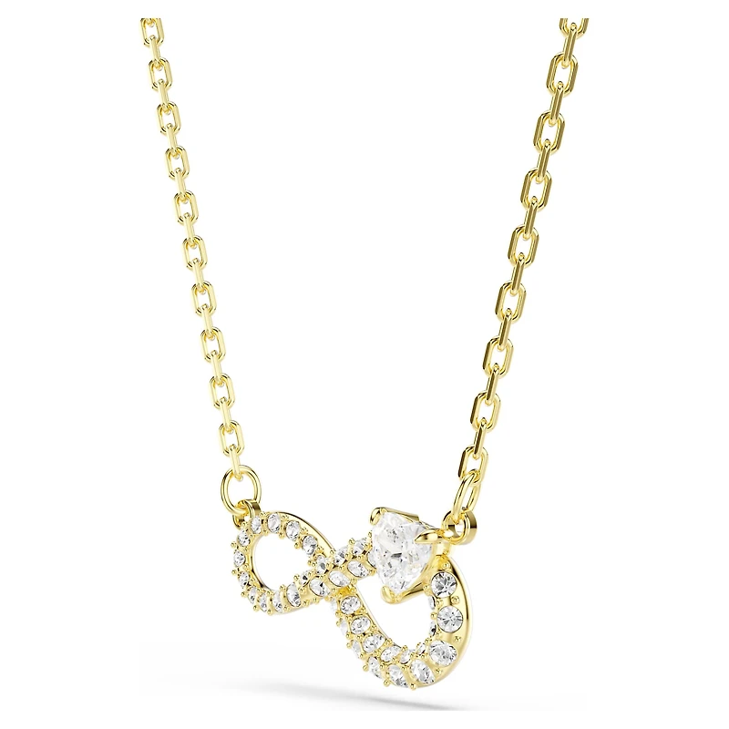 Hyperbola necklace, Heart cut, Pavé, Infinity, White, 18K gold finish