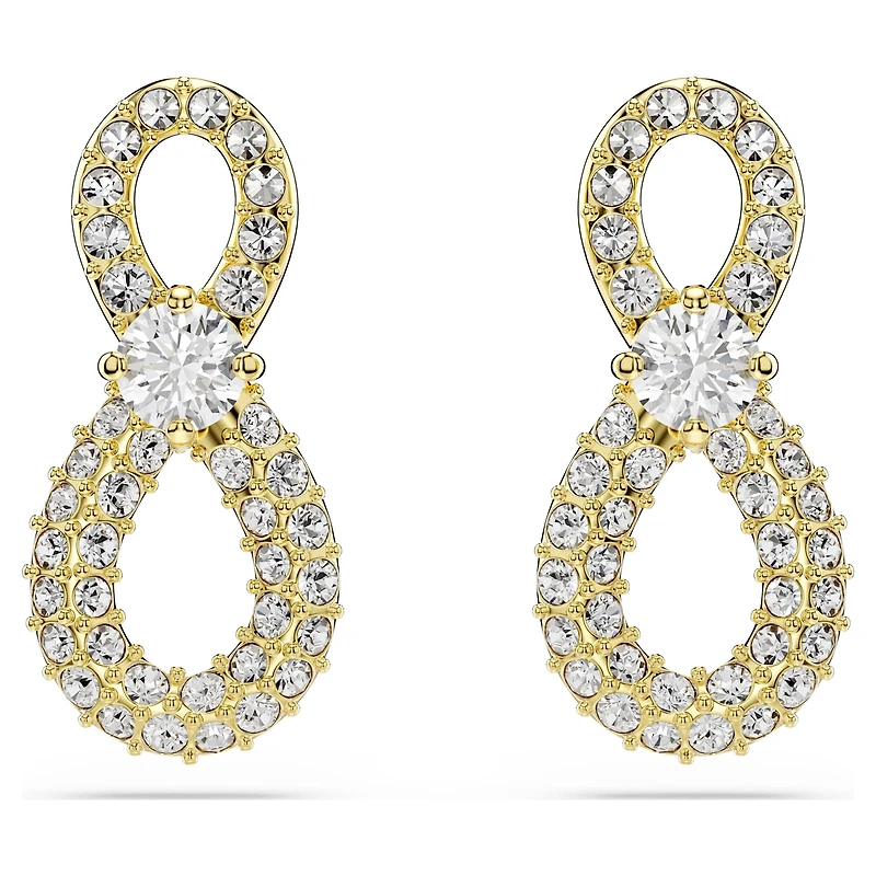 Hyperbola stud earrings, Round cut, Pavé, Infinity, White, 18K gold finish