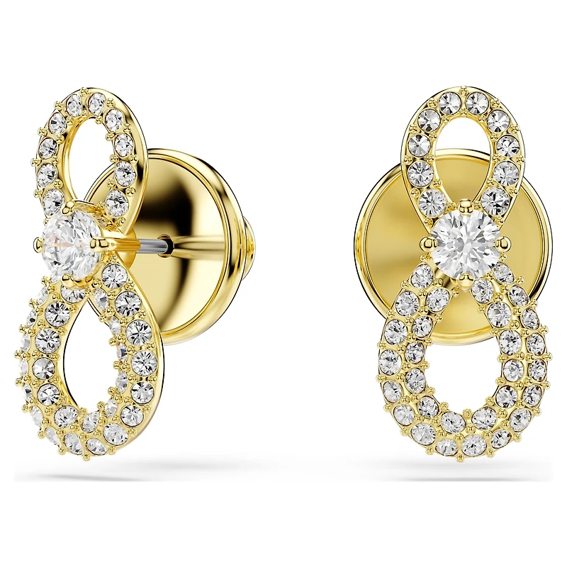 Hyperbola stud earrings, Round cut, Pavé, Infinity, White, 18K gold finish